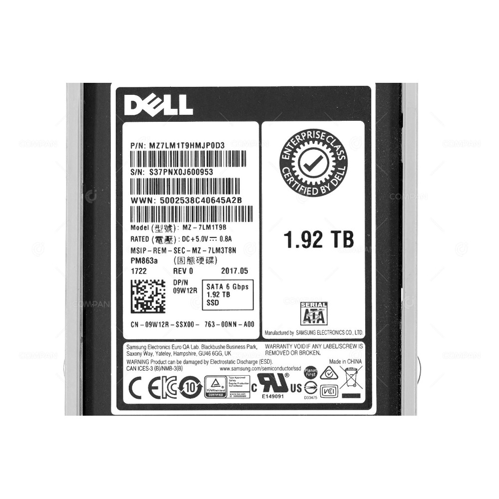 9W12R  DELL 1.92TB 6G SATA 2.5 SFF SSD